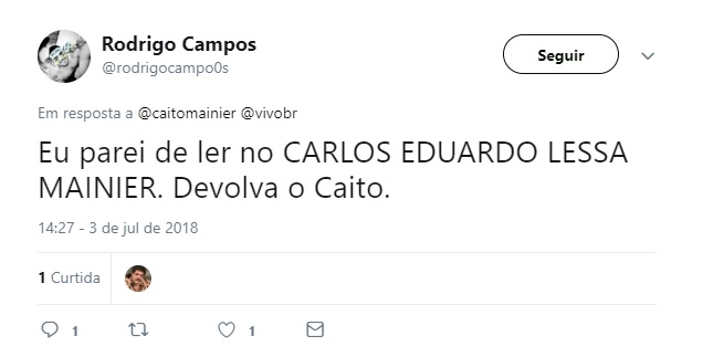 Humorista Caito Mainier critica Vivo Fibra e operadora responde