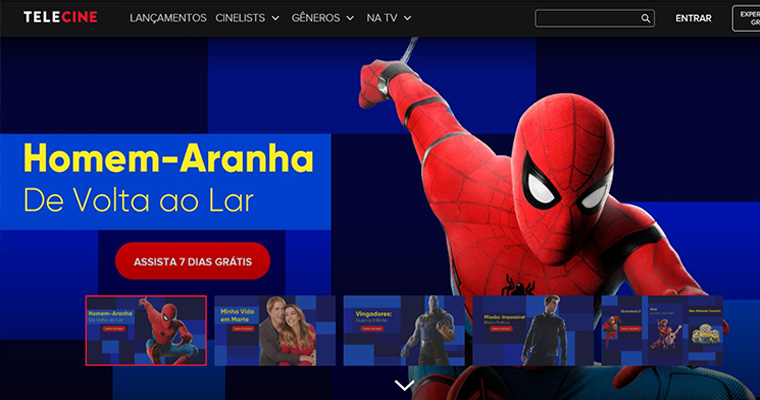 Homepage do Telecine