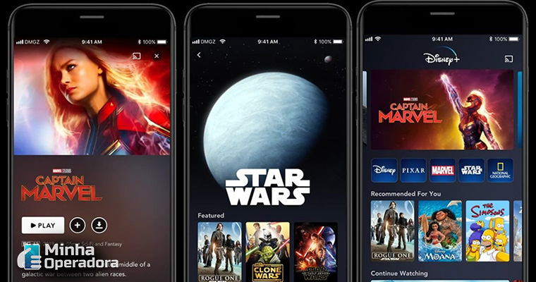 Smartphone com o aplicativo Disney+