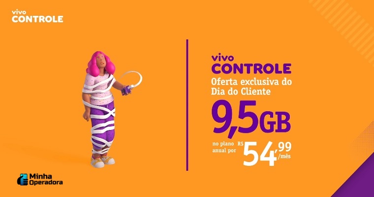 Vivo Controle oferece oferta de 9,5GB de internet por R$ 54,99 por mês para o dia do cliente