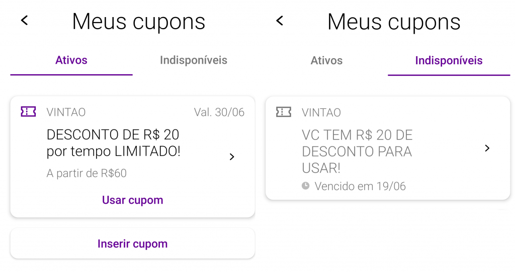 Aba de Meus Cupons do Vivo Easy