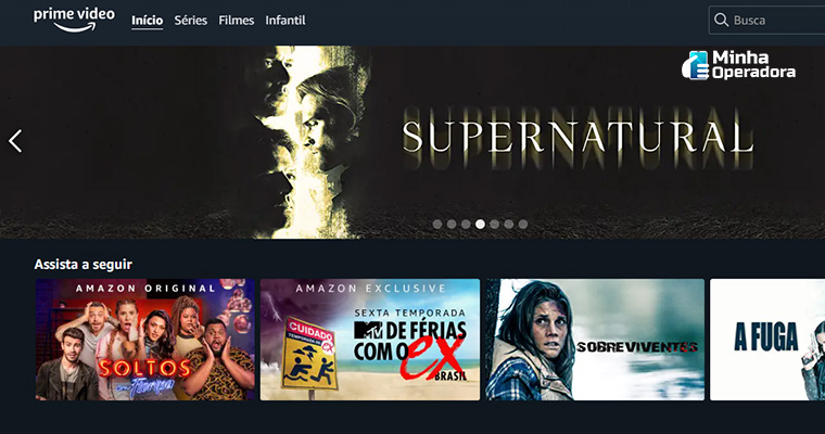 Interface do Amazon Prime Vídeo