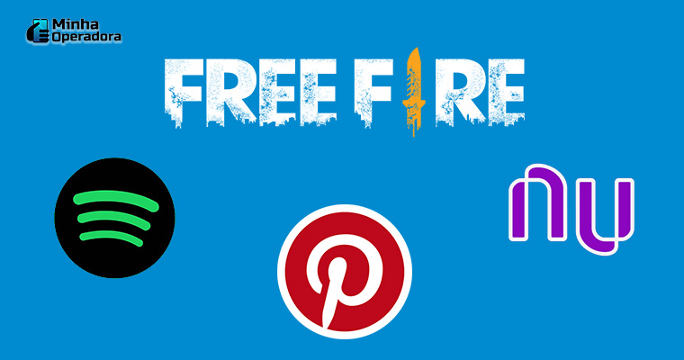 Logotipos Free Fire, Spotify, Pinterest e Nubank