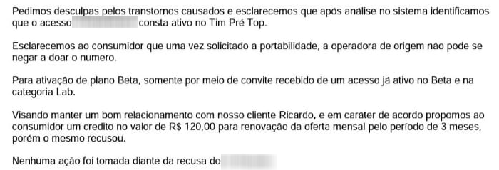 Trecho da carta de proposta enviada pela TIM