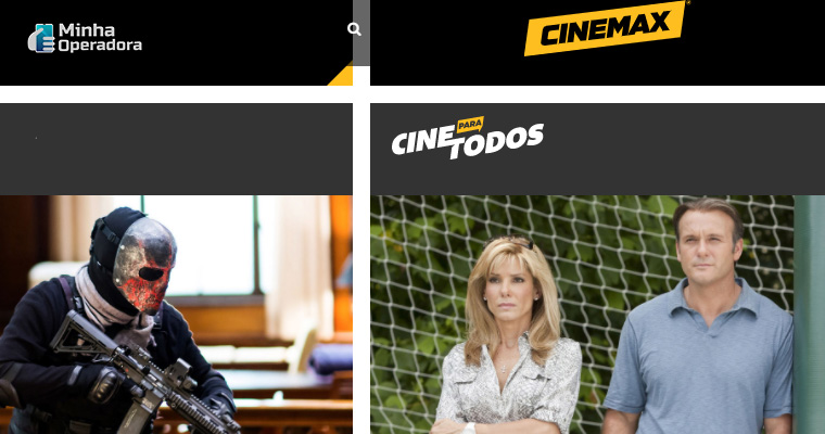 Interface do site do canal Cinemax, que ganha sinal aberto na SKY.