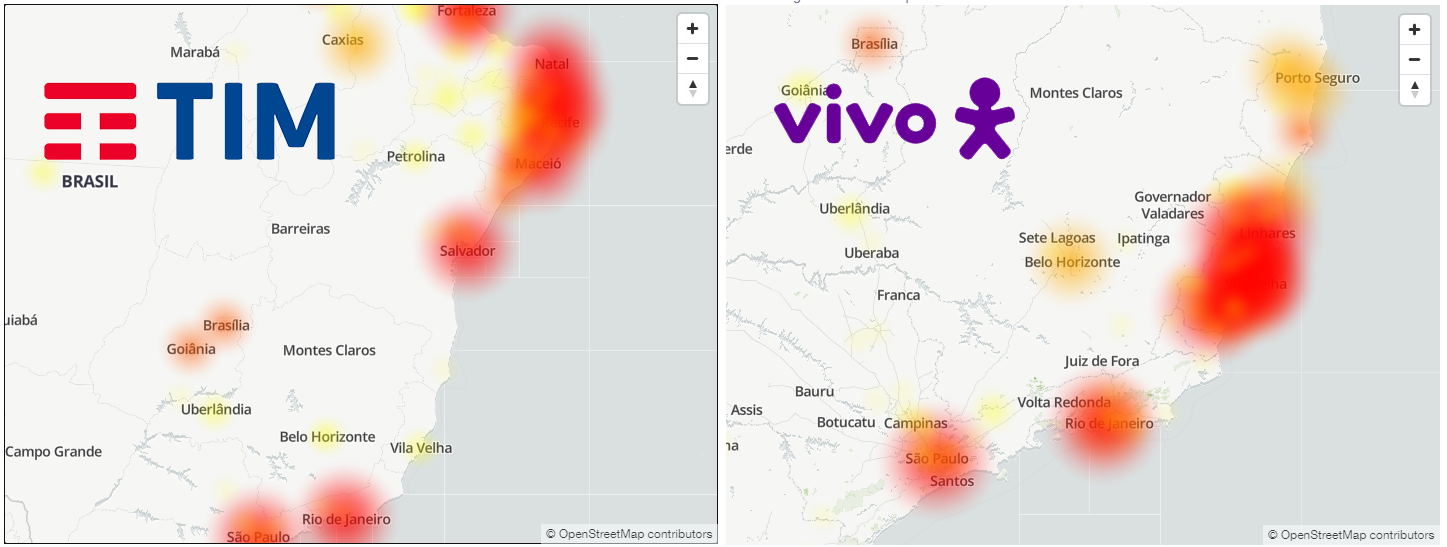 Mapa de calor do Downdetector