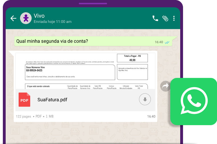 Exemplo de atendimento da Vivo pelo WhatsApp.