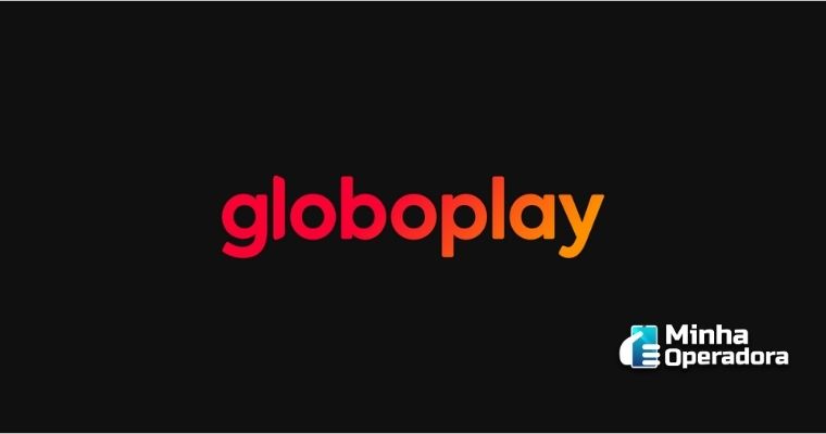 Logotipo da Globoplay em vermelho e laranja com um fundo preto.