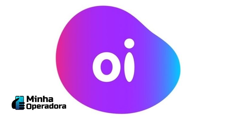 Logotipo da Oi em formato de bolha e na cor roxa.