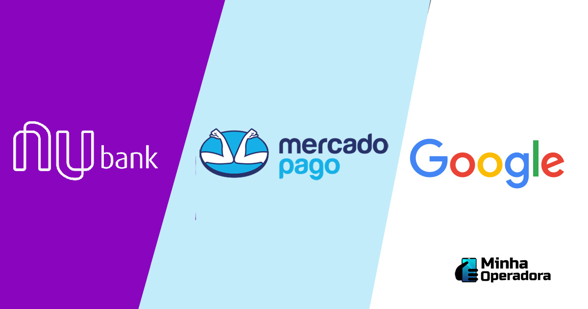 Logotipo Nubank, Mercado Pago e Google (Divulgação)