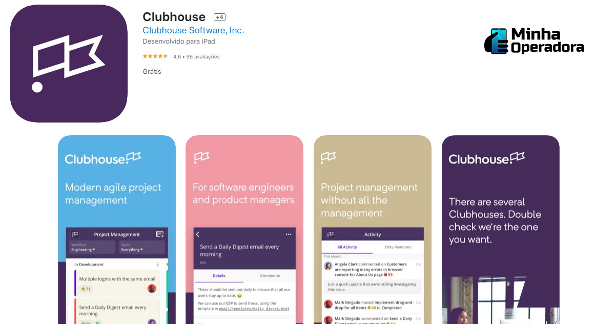 Página de download do Clubhouse na App Store (iOS)