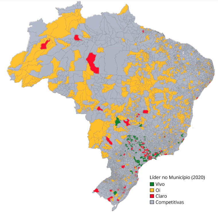 Mapa da liderança no serviço de banda larga no Brasil