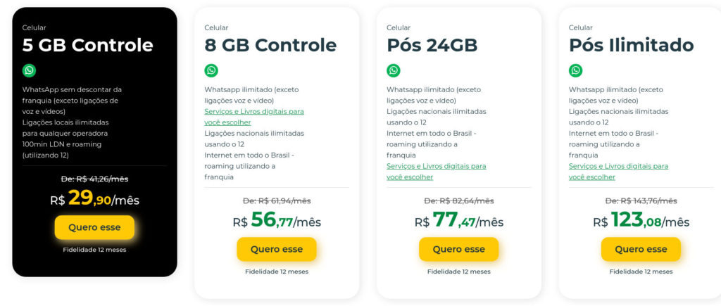 Planos controle e pós da Algar Telecom