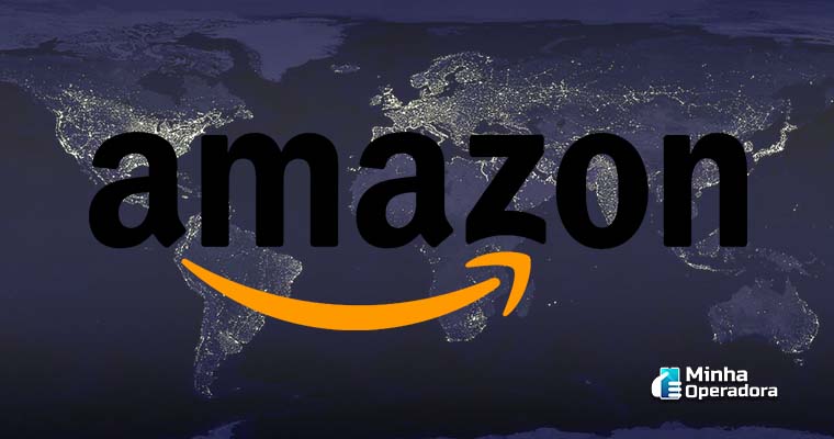 Ilustração satélites com o logo da Amazon.