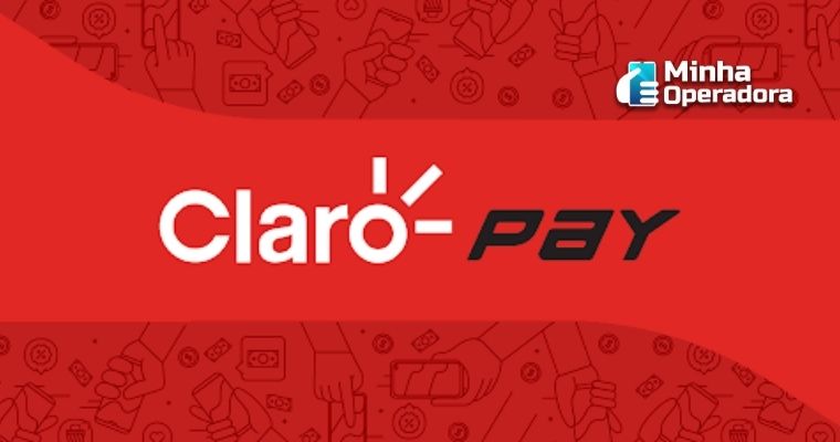 Logotipo do Claro Pay em branco com o fundo vermelho.