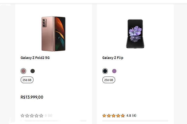 Galaxy Z Flip no site da Samsung