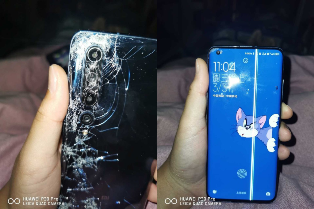 Xiaomi Mi 10 após ser esmagado por um ônibus