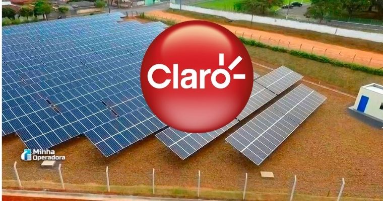 Usina de energia solar e logomarca da Claro