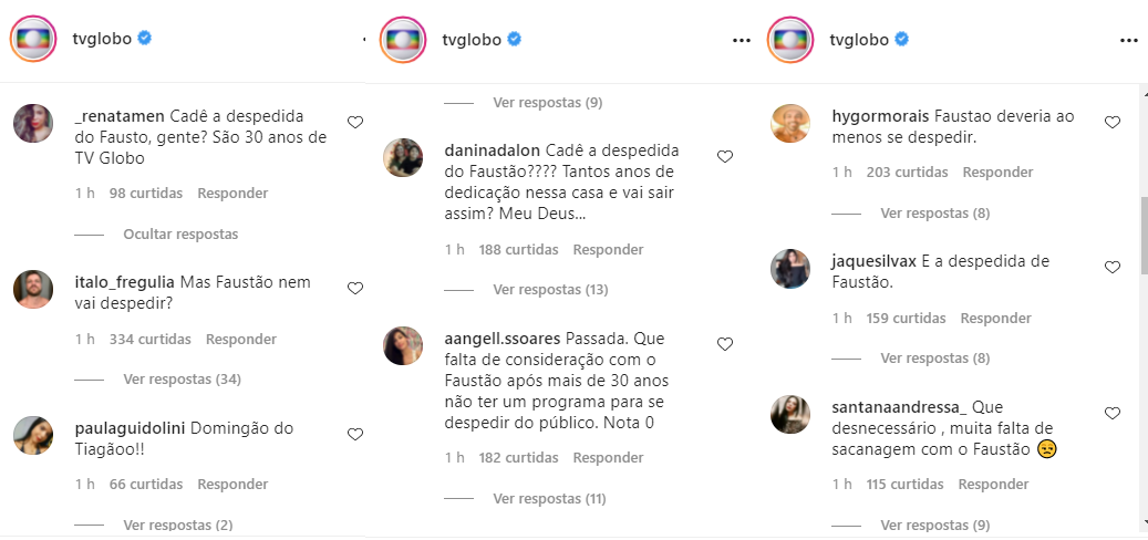 Comentários no Instagram da TV Globo