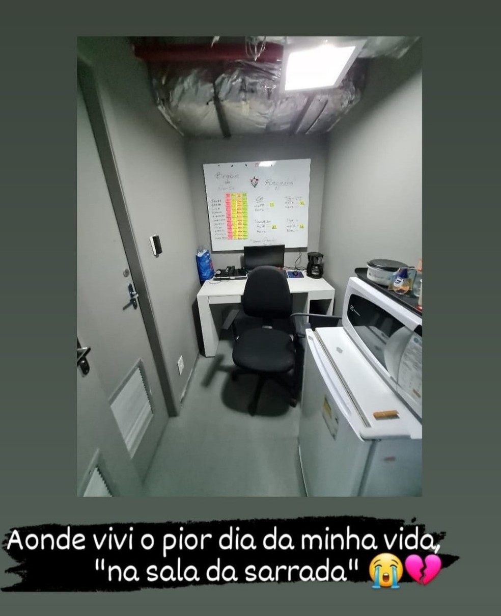 "Sala da sarrada". Imagem compartilhada pelo G1 e pela vítima no Instagram.