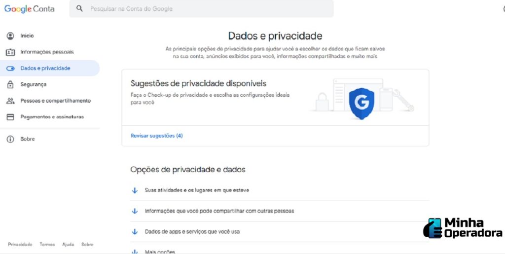 Página de dados do Google