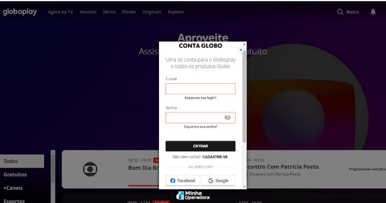Tela de cadastro Globoplay