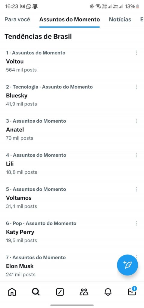 Assuntos Mais Comentados do Twitter/X na tarde desta quarta-feira (18).