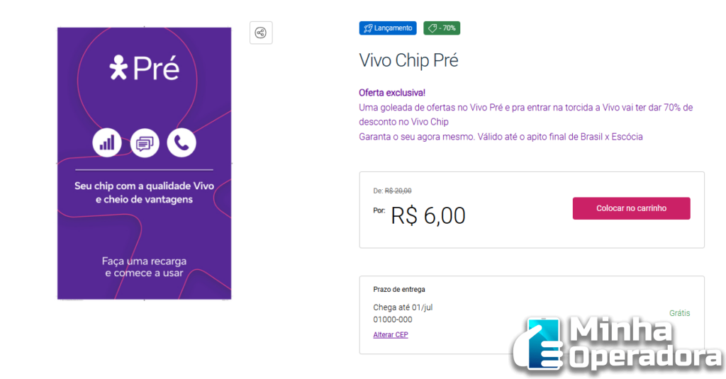 Promoção relâmpago da Vivo reduz Chip Pré para R$ 6,00
