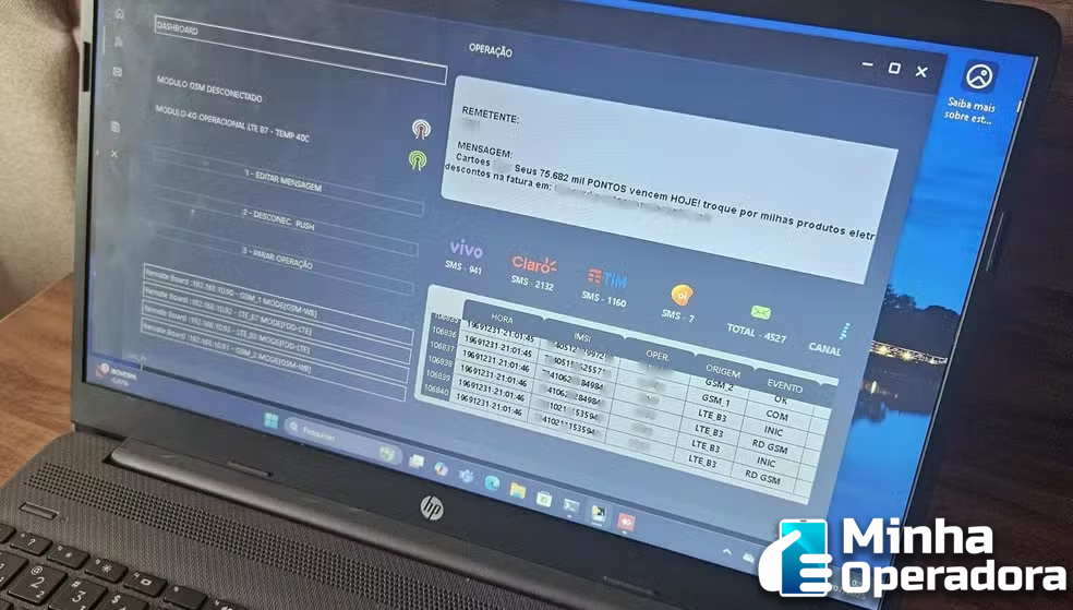 Programa de computador usado para disparar golpes via SMS — Foto: Reprodução/Anatel